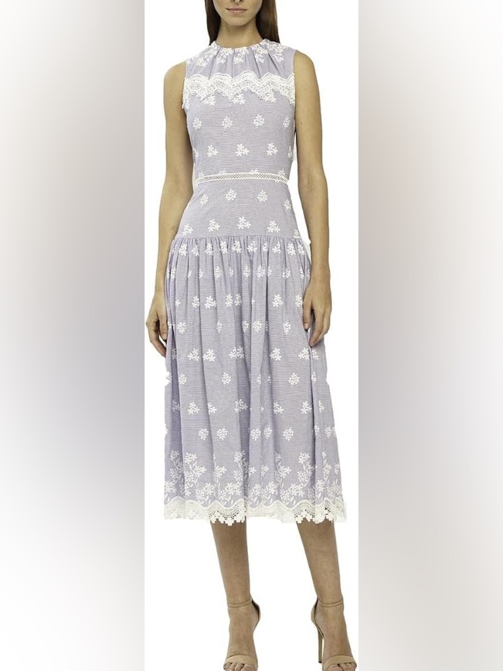 Monique Lhuillier 18W blue floral embroidered dress